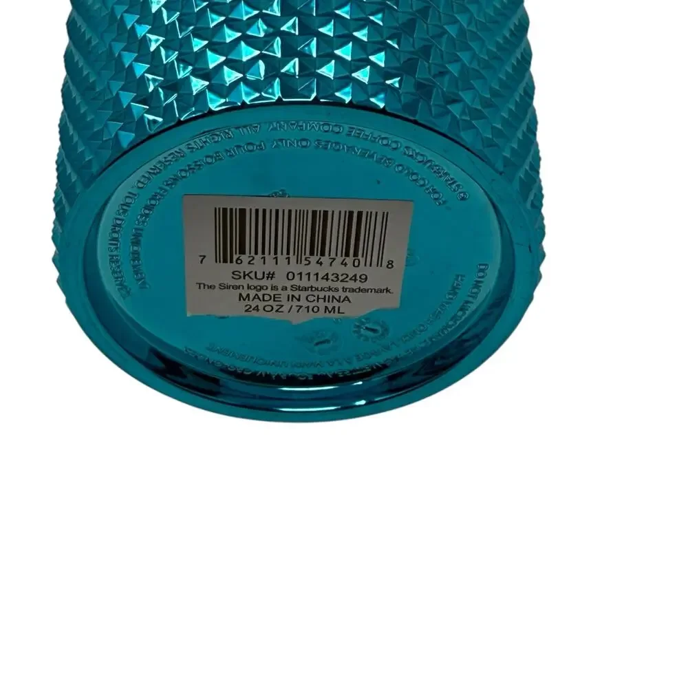 Starbucks Teal Chrome Blue Studded Venti Cold Cup Summer‎ 2023 24oz Tumbler NEW